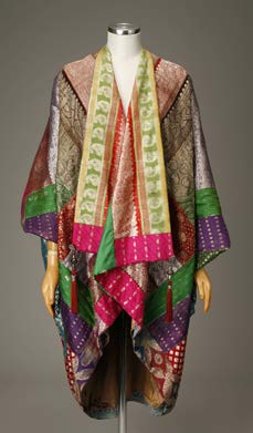 Othello Coat by Ruth Funk, 2005. Silk, pieced sari fragments & tassels from India. Featured in the exhibition “Embellished: A Celebration of Wearable Art,” at the Ruth Funk Center for Textile Arts. Photo: Dominic Agostini