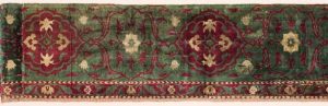 AAM Woven Luxuries Carpet Border Fragment EX2015.5.4_01: Carpet border fragments, 1600–1700. Probably India, Mughal period (1526–1858). Cut velvet with tablet woven edge; silk. Courtesy of Rina & Norman Indictor. Image © Rina & Norman Indictor, photo by Sheldan Collins. 