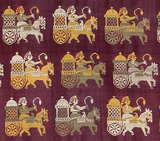 Horse-drawn carriage; detail of sari, early- to mid-19th century, catalogue # 8: courtesy Tapi Collection