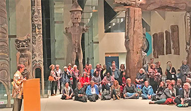 Audience listens to opening remarks at Museum of Anthropology in Vancouver