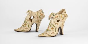 Embroidered high heel shoes from the Bata museum in Toronto
