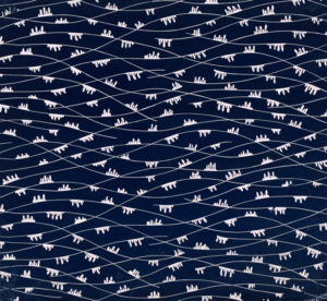 Navy fabric with white printed wavy lines